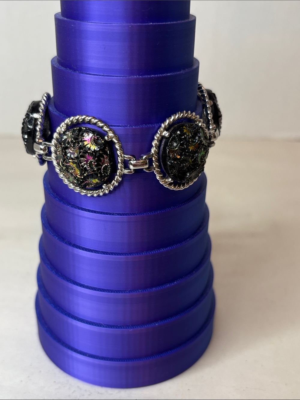 Vintage Sarah Coventry Silver-Tone Northern Lights Iridescent Link Bracelet